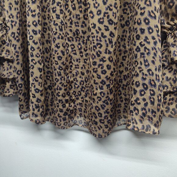 Cece Blouse Top Women Size M Brown Leopard Chiffon Off Shoulder Lined Feminine - Picture 4 of 8